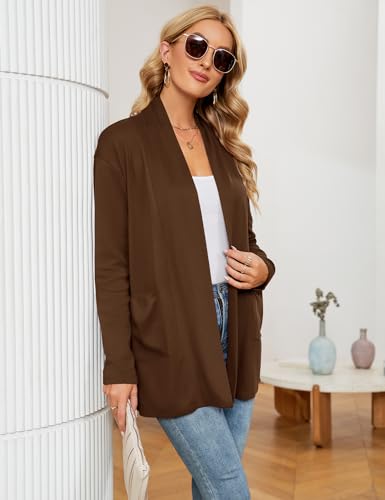 Image of Micoson Women's Long Sleeve Open Front Cardigan Casual Loose Lightweight Cardigans with Pockets
