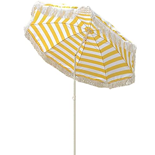 Sombrilla redonda de rayas con borlas de 1.6m: parasol de diseño exclusivo con altura regulable