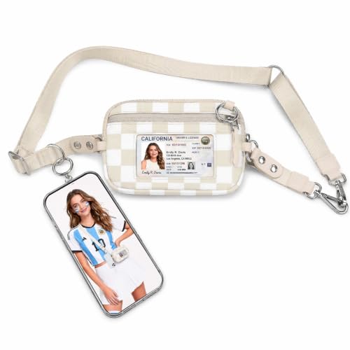 cysiyu Small Crossbody Bag with Phone Lanyard and Wrist Strap Mini Checkered 4.5x6.5 Purse with RFID Clip and Go for Travel (Beige Yellow Checkered Small)
