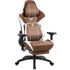 Dowinx Gamingstoel met 4D-armleuningen, ergonomische gamingstoel met voetensteun, bureaustoel, PU-leer, comfortabele lendensteun, groot en hoog, 180 kg, bruin