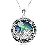 WINNICACA Mountain Necklace for Women Sterling Silver Nature Pendant Abalone shell and Created Opal Mountain Jewelry Gift for Skiers, Hikers, Campers, Climbers and Nature Lovers