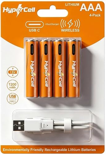 Image of Hypercell AAA Rechargeable Batteries | 1.5V High Capacity 𝕃𝕚𝕥𝕙𝕚𝕦𝕞 1200 mWh| Dual Fast Charge (USB‑C Direct + Wireless Charge),1500+ Cycles| 15‑Year Lifespan| OEM 3 Years Warranty| Made in U.S