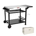 Feasto Outdoor Grill Table Cart, Pizza Oven Table Stand for Outdoor Indoor, 40" x 26" Stainless Steel Tabletop Dining BBQ Grill Table with Wheels for Food Prep, 3-Shelf Kitchen Cart Table with Cover