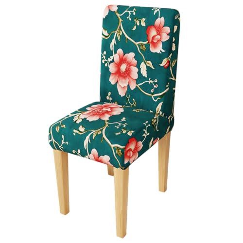 Image of Lukzer 1PC Blue Flower Stretchable Dining Chair Cover | Universal Fit Removable Washable Slipcover | 140 GSM Polyester + Spandex | Elastic Protective Cover for Home & Hotel Chairs Seat Slipcover
