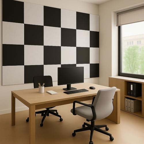 Image of MMT Acoustix Premium Felt Acoustic Panels for Offices, Bedrooms & Studios | Sustainable PET Felt Panels for Echo Reduction & Sound Absorption | 1x1 Ft, 9mm Thick | Chess Exceptional - Pack of 16