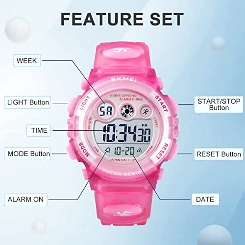 GOLDEN HOUR Watches for Kids Digital Sport Waterproof Boys Girls Watch Outdoor 12/24 H Alarm EL Backlight Stopwatch Military Child Wristwatch Ages 3-153