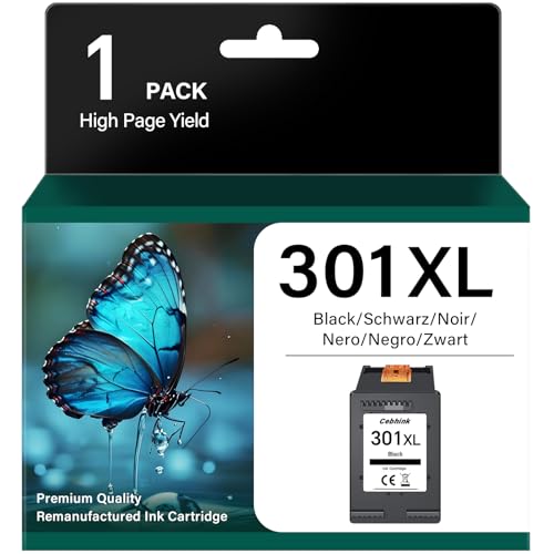 Cebhink 301 Schwarz Druckerpatronen für HP 301 Druckerpatronen 301XL Kompatibel mit Envy 5530 4500 DeskJet 2544 2549 OfficeJet 2620 4630, 750 Seiten Reichweite 1 Schwarz