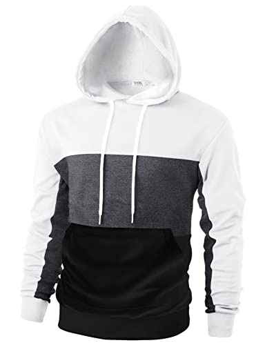 Ohoo Mens Lightweight Pullover Hoodies Slim Fit Contrasting Color Block Long Sleeve with Kangaroo Pocket