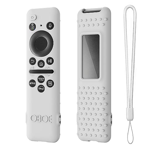Image of OBOE Silicone TV Remote Cover for Samsung Smart TV TM-2360 E, White | Compatible with Samsung TV Remote 2023 Model, Protective Open Key Case, Lanyard Included, Remote Not Included