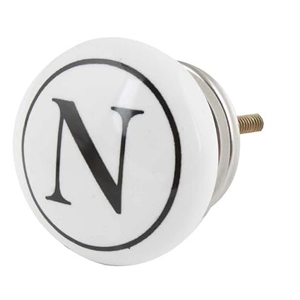 IndianShelf 4 Piece Black White N Alphabet Ceramic Drawer Knobs for Kitchen Cabinet Knobs Door Pulls Decorative Dresser Premium Room D cor