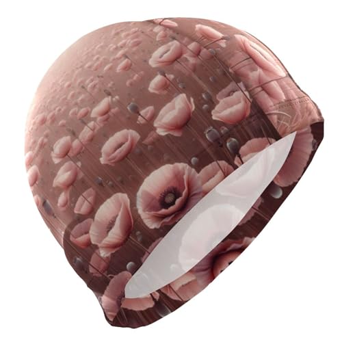 susiyo Pink Poppy Flowers Field Mens Swim Caps Polyester Swimming Hat for Adult and Youth