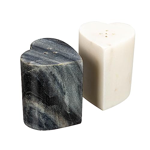 Creative Co-Op Heart-Shaped Marble Salt and Pepper Shakers, Set of 2, Grey and White