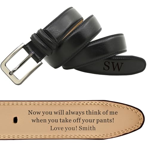 Personalized Mens Belt Engraved Leather Belt for Men Valentines Day Gifts for Him Husband Boyfriend Custom Men's Belt Gifts for Valentines Day Birthday Wedding Christmas(Design 1, Black)2