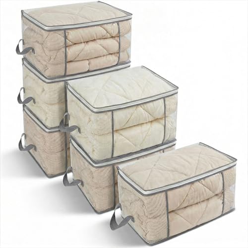 80L Large Storage Bags 6 Pack Clear Clothes Sheet Organizer_desvips.com