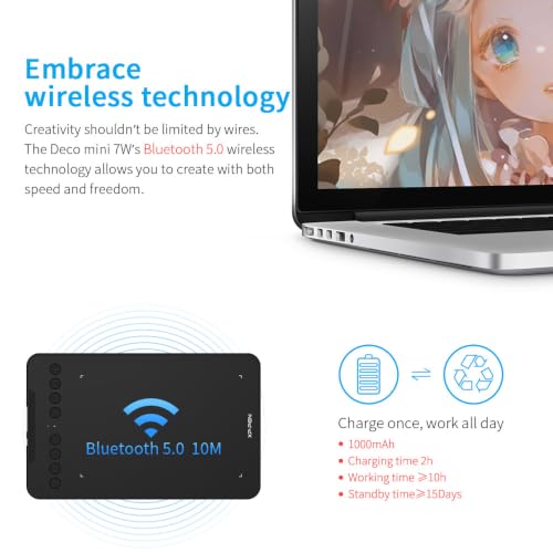 Drawing Tablet-XPPen Deco mini7W 7 x 4 inch Bluetooth 5.0 Graphic Tablet Pen Tablet with 16394 Levels Pressure,for Online Teaching/E-Learning Compatible with Window/Mac/Android/Chrome/Linux - image 2