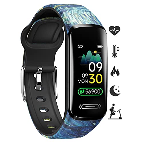 Fitness Tracker HR, Activity Fitness Trackers with Body Temperature Heart Rate Sleep Health Blood Pressure Monitor, IP68 Waterproof Calorie Steps Counter Tracker Pedometer Watch for Men Women (Blue)