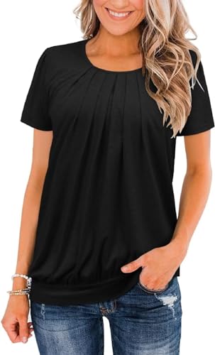 ZOLUCKY Womens Casual Short Sleeve Tunic Tops Scoop Neck T Shirts Summer Loose Fit Tunics2