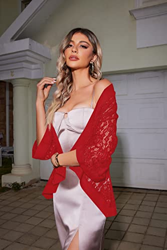 Zeagoo Womens Casual Lace Crochet 3/4 Sleeve Cardigan Sweater, Red, Large #TOP2