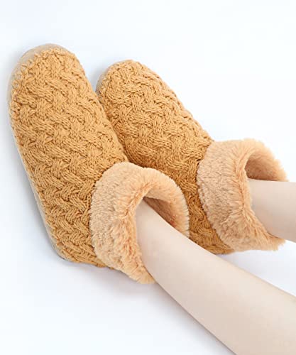 Image of DICUIRD Womens Soft Sole Warm Fluffy Slipper Boots Socks | Fluffy sherpa lining, ultra soft sole, comfy indoor house shoes