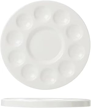 11 Wells Round Porcelain Porcelain Watercolor Palette Paint Tray Palettes Ceramic Watercolor Pallets Paint Holder Painting Palette for Kids or Students to Paints on School Project or Art Class