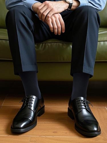 COTTON DAY Men's Premium Soft Combed Cotton Trouser Dress Socks Seamless Toe Black Navy Blue Striped4