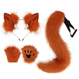 HAOAN Faux Fur Wolf Ears Headband Fox Tail and Paw Gloves Set Cosplay Halloween Costume Accessories