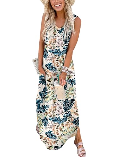 ANRABESS Women Summer Sleeveless Maxi Dress Floral Colorful Leaves L