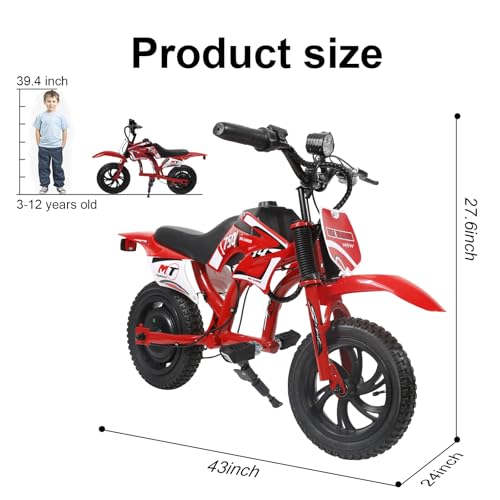 Image of Kids Electric Motorcycle, 25.2V 300W Brushless Motor & Controller, 3 Speeds (10MPH, 8 Miles), LCD, LED, Moto Sound, Twist Grip, Dual Suspension & Brakes, for 3-8 yrs, 110 LB (Red)