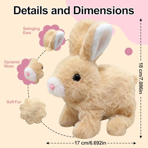 donciety interaktives Kaninchen Spielzeug, Bunny Realistisches Kaninchen, Realistisches Hasenspielzeug Kuscheltier Hase Hüpfendes Kaninchen My Realistic Toy für Kinder (Gelb)