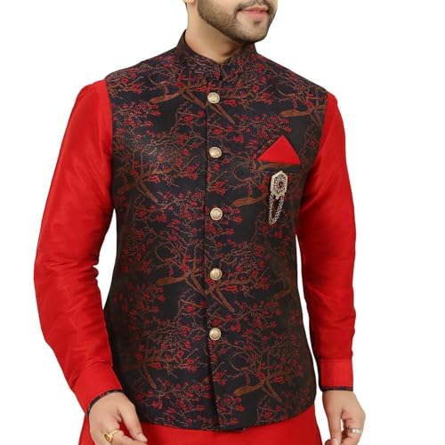 Image of Men's Red Blue Festive Nehru Jacket /Waistcoat