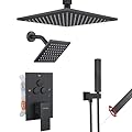 VANFOXLE Shower Faucet Set Matte Black Shower System,Push Button Diverter Shower Faucet with 2 in 1 Handheld,Ceiling Mount 10 Inch Shower Head with 6 Inch Wall Mount Shower Head