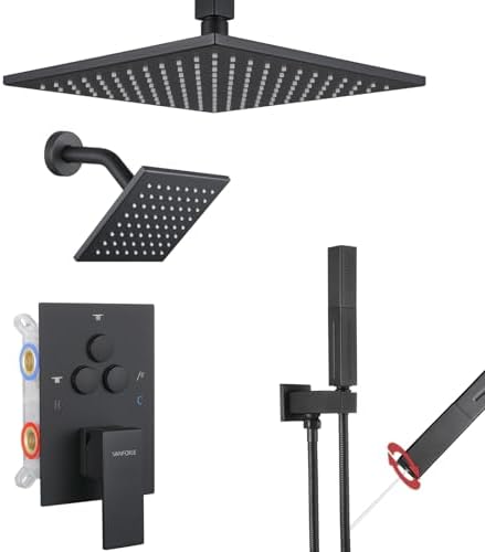 VANFOXLE Shower Faucet Set Matte Black Shower System,Push Button ...