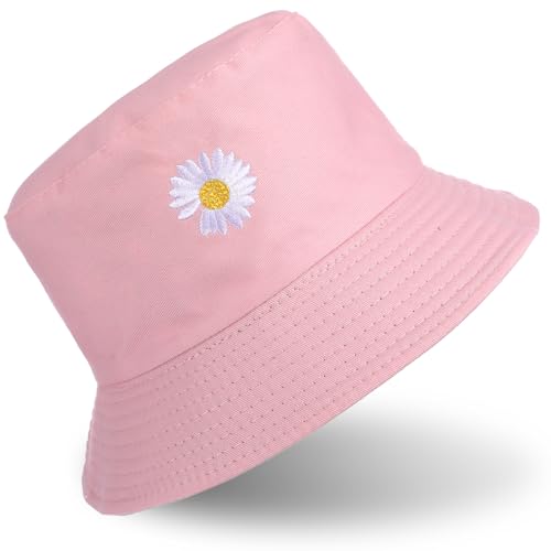 Bucket Hat Summer Reversible Hat Travel Straw Fisherman Wide Brim Travel Bucket Sun Protection Headwear Beach Summer Spring Fall Costume Vacation Clothing Cap (Pink)