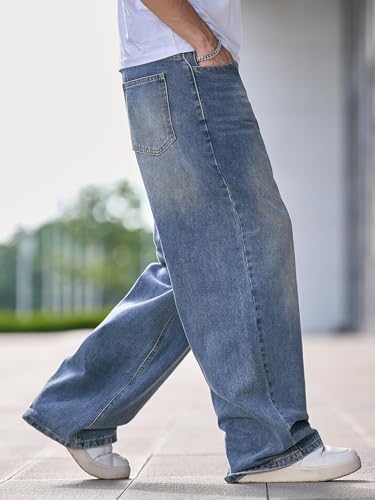 Image of DFGIGT Mens Baggy Jeans Wide Leg Denim Pants Y2k Loose Fit Streetwear