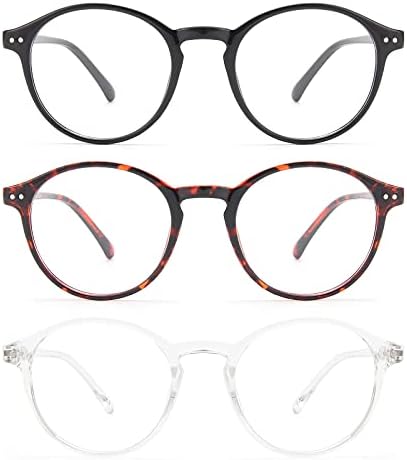 MIGSIR 3 Pack Blue Mild Blocking Glasses for Laptop Gaming Eye Pressure, Spherical Style Pretend Eyeglasses Frames for Ladies Males