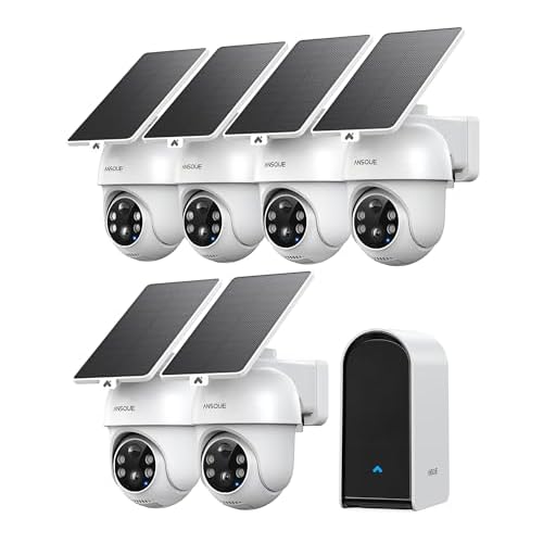 ANSQUE Security Cameras Wireless Outdoor Home System, 6 Camera Kit, No Subscription Fees, Solar Powered, Local Storage, 365-Day Battery Life, 360°PTZ Surveillance, Auto Tracking, 2K Color Ni