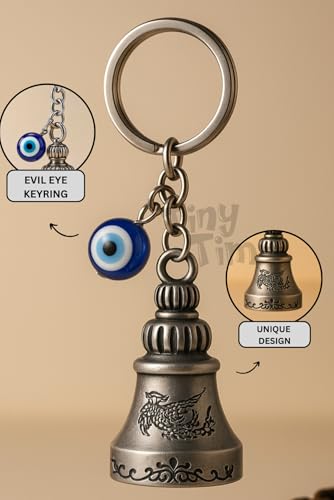 Image of Tiny Tim Guardian Bell with Evil Eye Charm - Protective Motorcycle & Car Accessory - Tibetan-Inspired Design - Wards Off Negative Energy - Ideal Gift for Bikers & Travelers