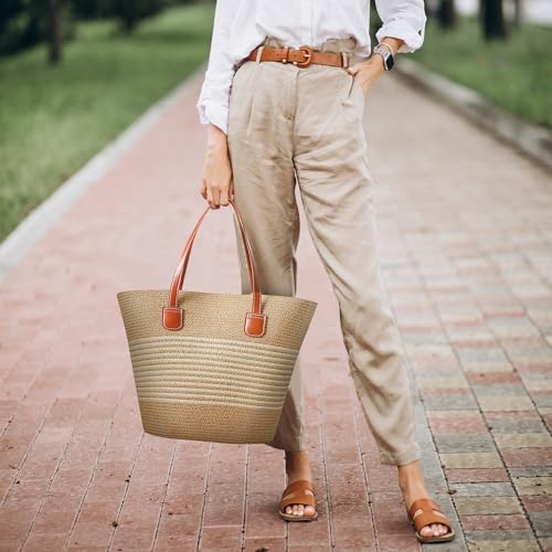 Image of Straw Bags For Women | Travel Straw Totes Bag, Summer Woven Shoulder Bag Handbag