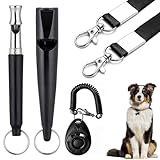 3 PCS Dog Whistles Set, Adjustable Recall Dog Training Whistle Silent Dog Whistle to Stop Barking with Lanyard,Dog Clicker(Black)