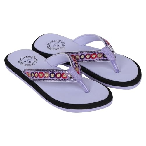 Image of Dashny Women's Comfortable Flip Flops | Soft Cushioned Footbed | Lightweight Anti-Skid Sole | Embroidered Toe Post Slippers | Comfortable Indoor & Outdoor Footwear
