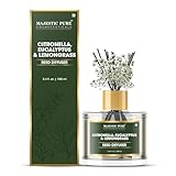 Majestic Pure Citronella, Eucalyptus & Lemongrass Reed Diffuser for Home, Bathroom & Office | Natural Aromatherapy Air Freshener with Reed Sticks & Dried Flower 3.4 fl oz