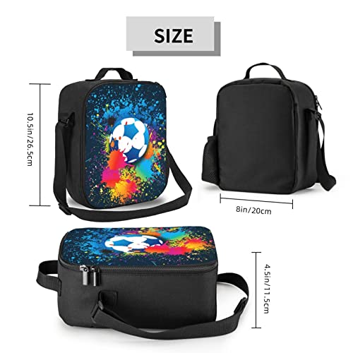Insulated Lunch Bag For Girls&Boys, Kids Lunch Box, Soccer Sport Lunch Bag With Shoulder Strap, School Bento Lunch Box For Kids Toddlers Teens, Tie Dye Football Reusable Cooler Thermal Meal Tote Kit #TOP1