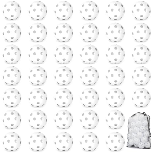 Coopay 40 Pack Baseball Practice Balls Plastic Training Balls Lightweight Hollow Softballs with a Drawstring Bag for Hitting, Baseball Training Indoor Outdoor Use (White)