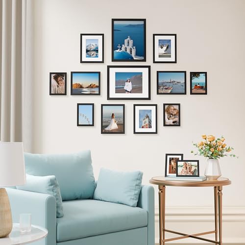 Image of Vittanly Picture Frames Set of 14, Gallery Wall Frame Set with 2Pcs 11x14, 6Pcs 8x10 and 6Pcs 5x7 Photo Frames, Picture Frames Collage Wall Decor for Wall or Tabletop Display, Black