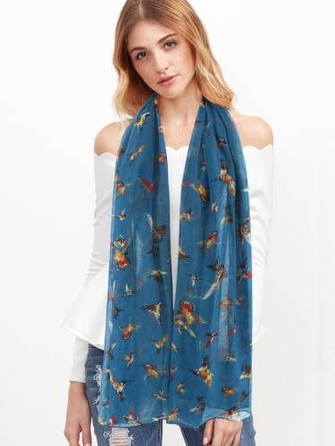 Image of GERINLY Scarfs for Women Lightweight Cotton Feel Scarves Floral Birds Print