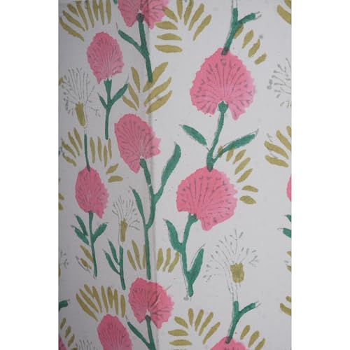 Image of Floral Hand Block Printed 3.3 Gallon Decorative Waste Basket - Eco-Friendly Cardboard Trash Can, Plastic-Free & Sustainable, Perfect for Christmas and Housewarming Gifts (1, Pink Green)