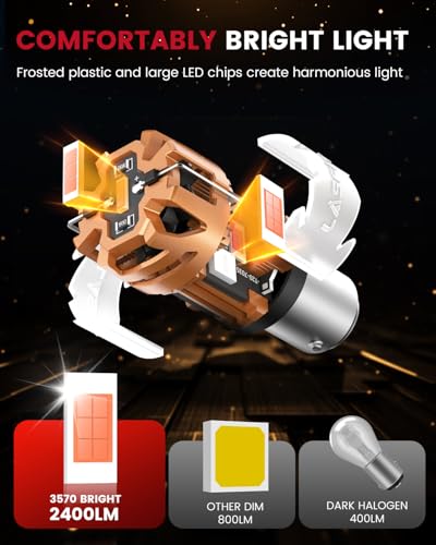 Image of LASFIT D2 1157 LED Bulbs Red with Built-in Resistor Brake Tail Lights CanBus-Ready Rear Turn Signal Light Anti Hyper Flash Error Free, Pack of 2
