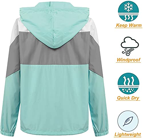 SoTeer Womens Lightweight Rain Jacket Hooded Raincoat Active Outdoor Waterproof Windbreaker (Aqua Green, L)