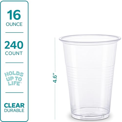GUSTO Clear Plastic Cups [16 oz - 240 Count] Disposable Cold Drinking Cups for Parties, Events, & Everyday Use - Crystal Clear, BPA-Free, Durable Polypropylene - Formerly Comfy Package
