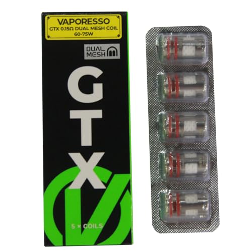 Vaporesso GTX Dual Mesh Coil [ 0.15Ω（60-75W)/0.2Ω（45-60W)/0.3Ω（32-45W) ] Fit for LUXE XR MAX 2, GEN PT80 S, LUXE XR MAX, ARMOUR G, ARMOUR GS-5 pcs, No Nicotine (0.3Ω（32-45W)) (0.15Ω（60-75W))